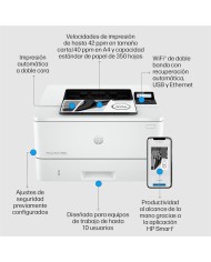 IMPRESORA HP LASERJET PRO LASER MONOCROMO 4002DW WIFI DUPLEX WHITE