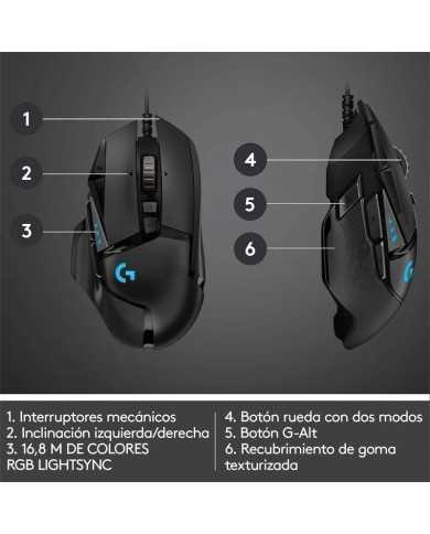 RATON LOGITECH G502 HERO OPTICO USB GAMING BLACK