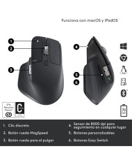 RATON LOGITECH MX MASTER 3S WIRELESS 8000DPI 7 BOTONES BLACK