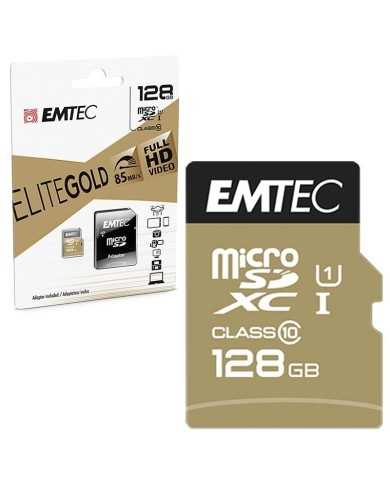 MEMORIA MICRO SD 128GB EMTEC EILTE GOLD C10 + ADAPTADOR SD