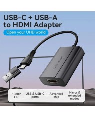 CONVERSOR VENTION USB-C/M USB-A/M A HDMI/H 0.15M BLACK