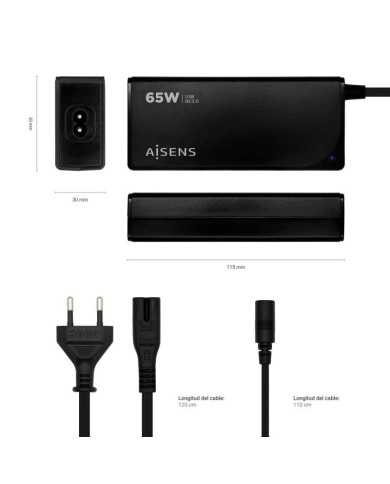 CARGADOR PORTATIL AISENS 65W AUTOMATICO + 9 CONECTORES + USB-A