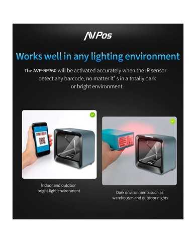 LECTOR AVPOS CODIGOS 1D +2D + QR BP760 OMNIDIRECCIONAL SOBREMESA USB