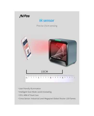 LECTOR AVPOS CODIGOS 1D +2D + QR BP760 OMNIDIRECCIONAL SOBREMESA USB