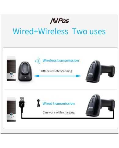 LECTOR AVPOS CODIGOS 1D + 2D +QR BT230 WIRELESS 2.4 + BLUETOOTH + USB