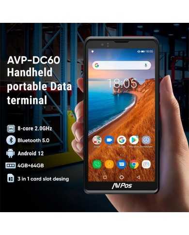 CAPTURADOR PDA AVPOS DC60 6 OCTA/4GB/64GB/NFC/2D/4G/FUNDA ANDROID