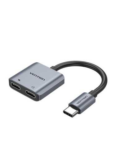 CABLE CONVERSOR VENTION USB-C/M - 2X USB-C/H AUDIO/CARGA GREY