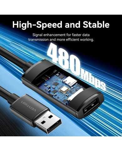 CABLE ALARGADOR USB-A VENTION AMPLIFICADO 2.0 TIPO USB-A/M - USB-A/H 5M