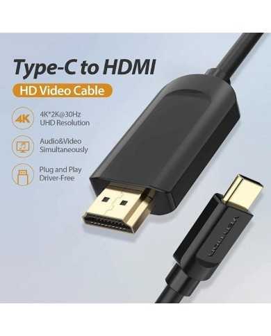 CABLE CONVERSOR HDMI 1.4 4K VENTION USB-C/M - HDMI/M 2M BLACK