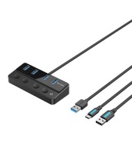HUB USB VENTION 4 PUERTOS USB 3.0 BLACK + CABLE USB/M - USB-C/M