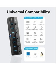 HUB VENTION USB 3.0 7 PUERTOS USB 3.0 INTERRUPTOR BLACK