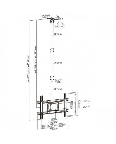 SOPORTE MONITOR AISENS TECHO 37-80 50KG INCLINABLE EXTENSIBLE BLACK