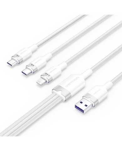 CABLE 3 EN 1 VENTION USB-A 2.0- USB-C/LIGHTNING/MICRO-B 1.5M ALUMINIO WHITE
