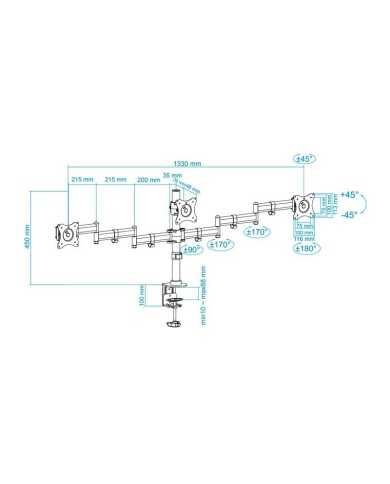 SOPORTE DE MESA TV/MONITOR TOOQ 13-27 8KG 2 BRAZOS PARA 3 PANTALLAS