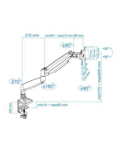 SOPORTE DE MESA TV MONITOR TOOQ GIRATORIO INCLINABLE 13-32 1 BRAZO SILVER