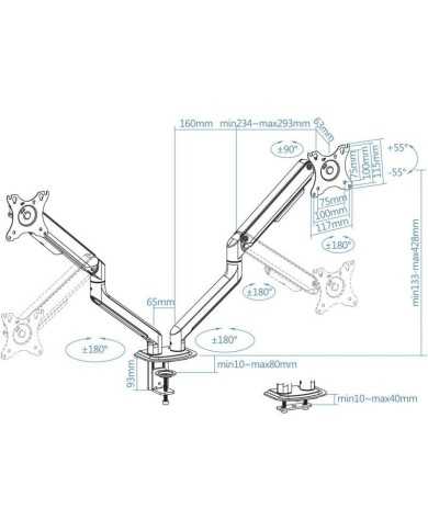 SOPORTE DE MESA TV/MONITOR TOOQ DB4132TNR-G 17-32 2 BRAZOS ASISTIDO GREY