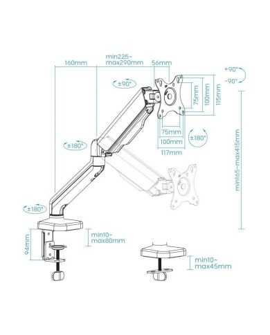 SOPORTE DE MESA TV MONITOR TOOQ ERGONOMICO ASISTIDO 17-32 BLACK