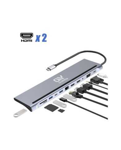 DOCK HUB ONEWAY USB-C 12 EN 1 HDMI/VGA/RJ45/USB 3.0/USB-C PD/MICROSD/AUX