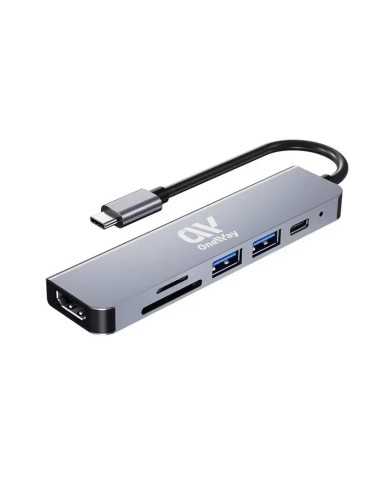 DOCK HUB ONEWAY USB-C 6 EN 1 HDMI 4K/2 USB 3.0/USB-C/SD+MICRO SD GREY