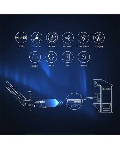 TARJETA DE RED TENDA PCIE WIFI 6E AX5400 TRI BAND