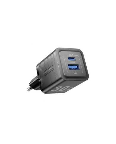 CARGADOR DE PARED VENTION GAN USB-C USB-A 30W BLACK