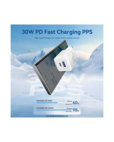 CARGADOR DE PARED VENTION GAN USB-C USB-A 30W BLUE