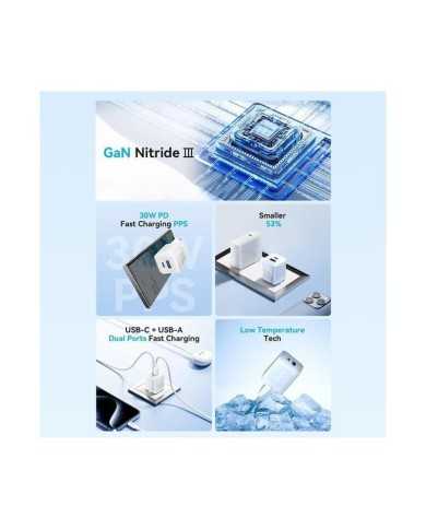 CARGADOR DE PARED VENTION GAN USB-C USB-A 30W WHITE