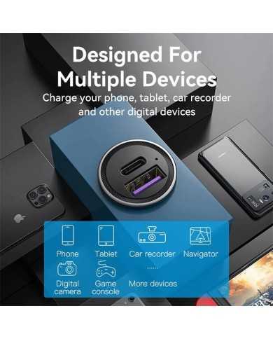 CARGADOR COCHE SMARTPHONE VENTION 30W USB-A USB-C SILVER