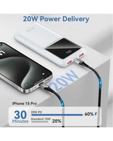 POWERBANK VENTION 10000MAH 2XUSB-A + USB-C LED DISPLAY 22.5W BLACK