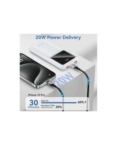 POWERBANK VENTION 10000MAH 2XUSB-A + USB-C LED DISPLAY 22.5W WHITE