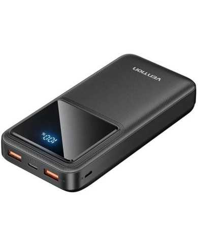 POWERBANK VENTION 4800MAH 2XUSB-C + LIGHTNING 22.5W USB-C PLEGABLE BLACK