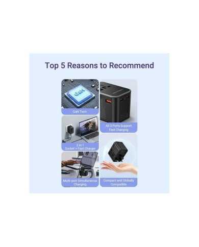 CARGADOR DE PARED VENTION UNIVERSAL GAN 2XUSB-C USB-A 65W