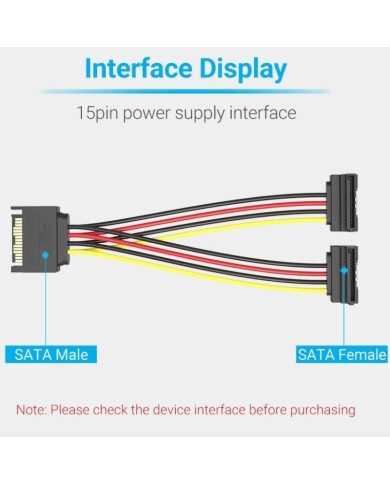 CABLE ALIMENTACION VENTION SATA/M - 2X SATA/H 15CM