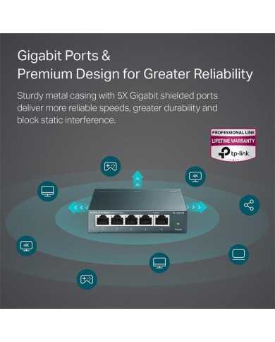 SWITCH TP-LINK TL-SG105S GIGABIT 5 PUERTOS METALICO SWITCH TP-LINK TL-SG105S GIGABIT 5 PUERTOS METALICO