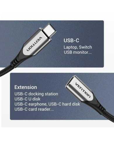 CABLE ALARGADOR USB-C 3.1 VENTION TIPO USB-C/M - USB-C/H 1M GREY/BLACK