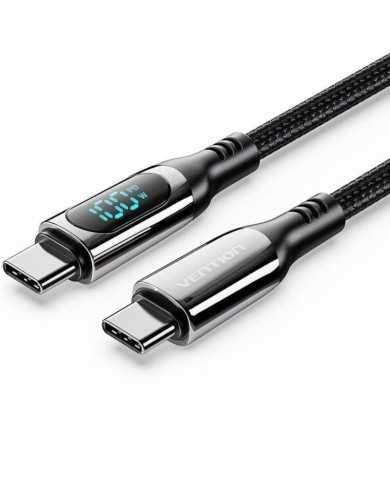 CABLE USB VENTION TIPO USB-C/M-C/M PANTALLA LED 5A PD100W 1.2M BLACK