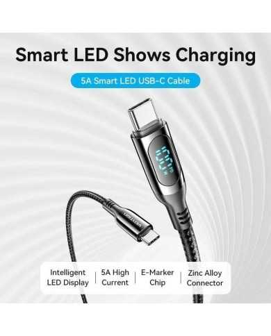 CABLE USB VENTION TIPO USB-C/M-C/M PANTALLA LED 5A PD100W 1.2M BLACK