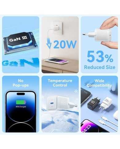 CARGADOR DE PARED VENTION GAN USB-C 20W BLACK + CABLE UCB-C - LIGHTNING 1M BLACK