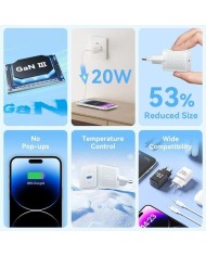 CARGADOR DE PARED VENTION GAN USB-C 20W BLACK + CABLE UCB-C - LIGHTNING 1M BLACK