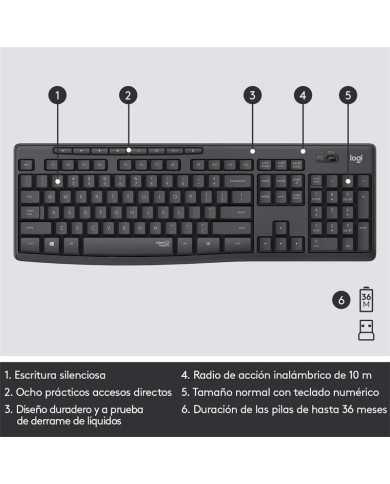 TECLADO + RATON LOGITECH MK295 WIRELESS SILENT GRAFITO TECLADO + RATON LOGITECH MK295 WIRELESS SILENT GRAFITO