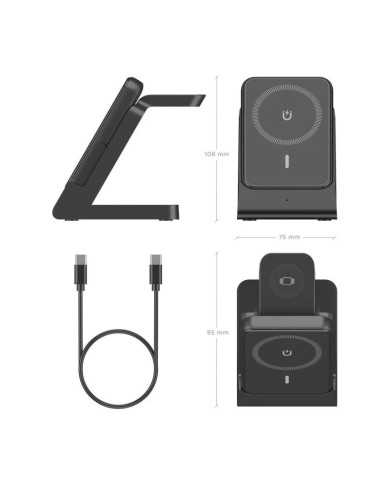 BASE CARGADOR AISENS SMARTPHONE/APPLE WATCH/AURICULARES WIRELESS 15W BLACK