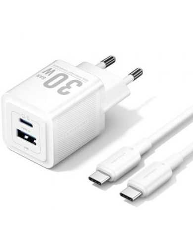CARGADOR DE PARED VENTION GAN USB-C 30W WHITE + CABLE USB-C 1M WHITE