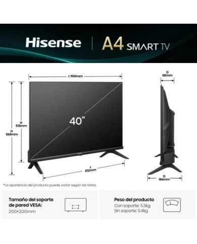 TELEVISOR HISENSE 40 LED UHD 4K USB SMART TV ANDROID WIFI HOTEL VIDAA BLUETOOTH
