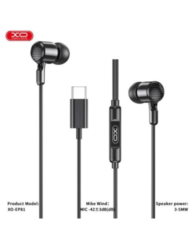 AURICULARES CON Y MICROFONO CABLE TIPO C EP81 NEGRO XO