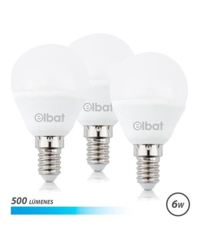 PACK 3 BOMBILLAS LED G45 | 6W | 500LM | E14 | LUZ FRIA | ELBAT