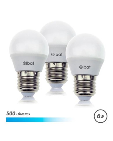PACK 3 BOMBILLAS LED G45 | 6W | 500LM | E27 | LUZ FRIA | ELBAT