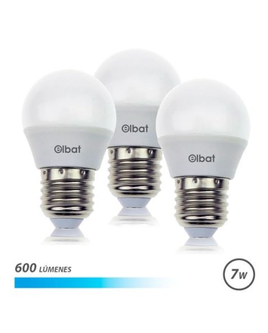 PACK 3 BOMBILLAS LED G45 | 7W | 600LM | E27 | LUZ FRIA | ELBAT