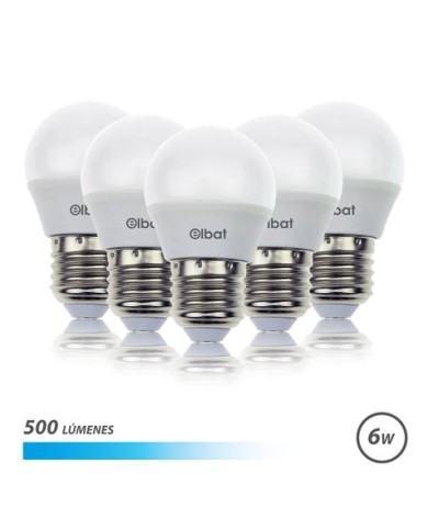 PACK 5 BOMBILLAS LED G45 | 6W | 500LM | E27 | LUZ FRIA | ELBAT