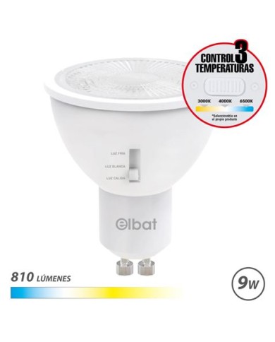 BOMBILLA LED GU10 | 9W | 810LM | LUZ CALIDA/BLANCA/FRIA | ELBAT
