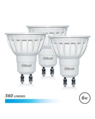 PACK 3 BOMBILLAS LED GU10 | 6W | 560LM | LUZ FRIA | ELBAT